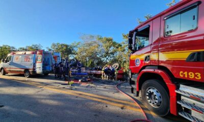 Caminhão tombou às margens da rodovia — Foto: Corpo de Bombeiros/Divulgação