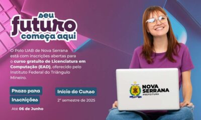 POLO UAB DE NOVA SERRANA ABRE INSCRIÇÕES PARA LICENCIATURA GRATUITA EM COMPUTAÇÃO PELO IFTM - Créditos: Prefeitura de Nova Serrana/Divulgação