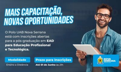 POLO UAB NOVA SERRANA ABRE INSCRIÇÕES PARA PÓS-GRADUAÇÃO GRATUITA EM EAD PARA EDUCAÇÃO PROFISSIONAL E TECNOLÓGICA - Créditos: Prefeitura de Nova Serrana/Divulgação
